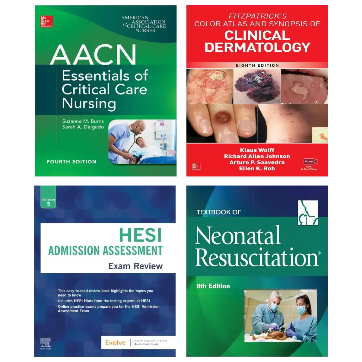 Nursing Clinical Bundle – AACN Critical Care + Fitzpatrick Dermatology + HESI Admission Assessment + Neonatal Resuscitation –