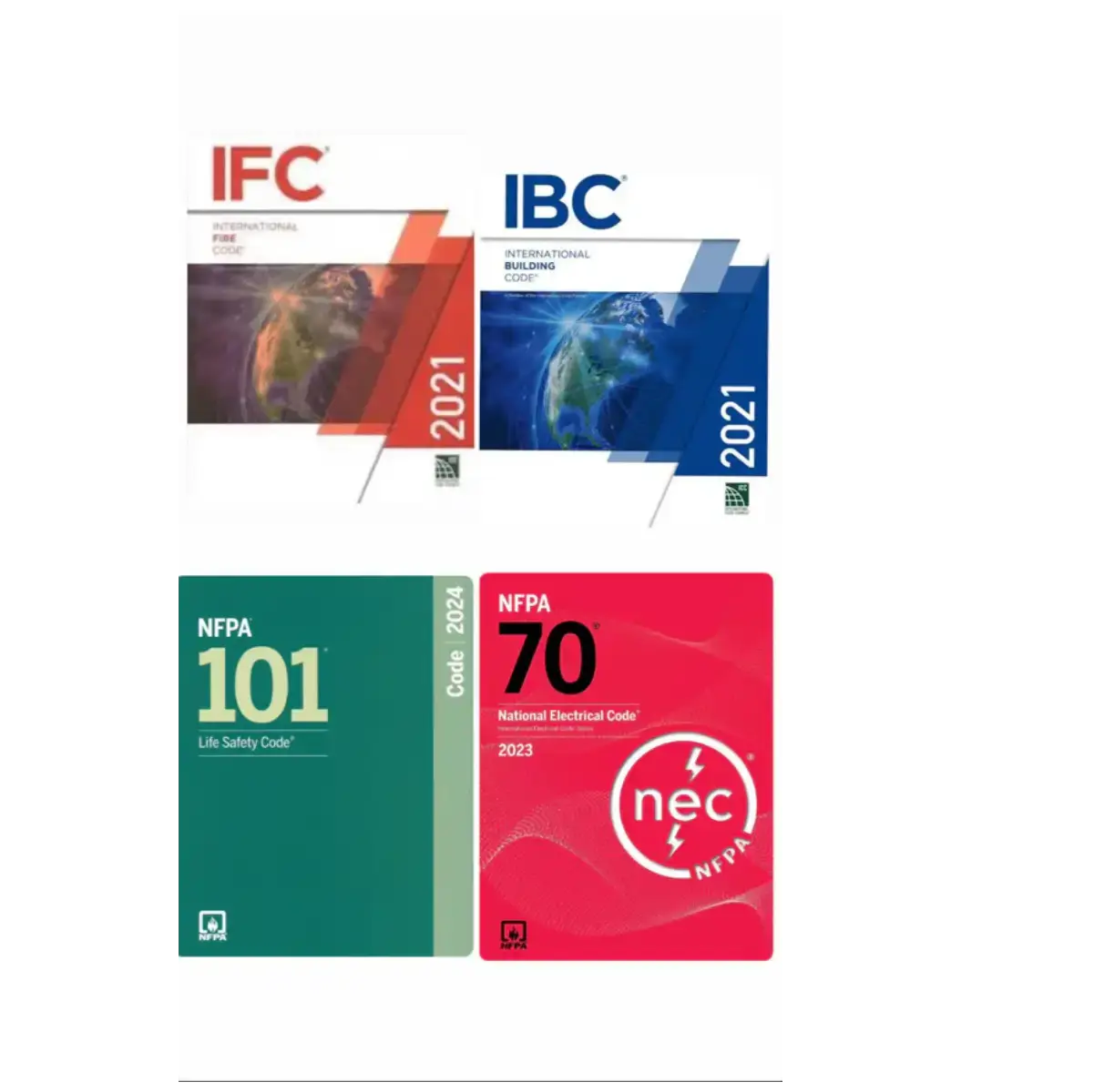Building & Fire Code Essentials Bundle – IBC 2021, IFC 2021, NEC 2023, NFPA 101 2024 – Full Compliance Code Set – (PB) – Engi