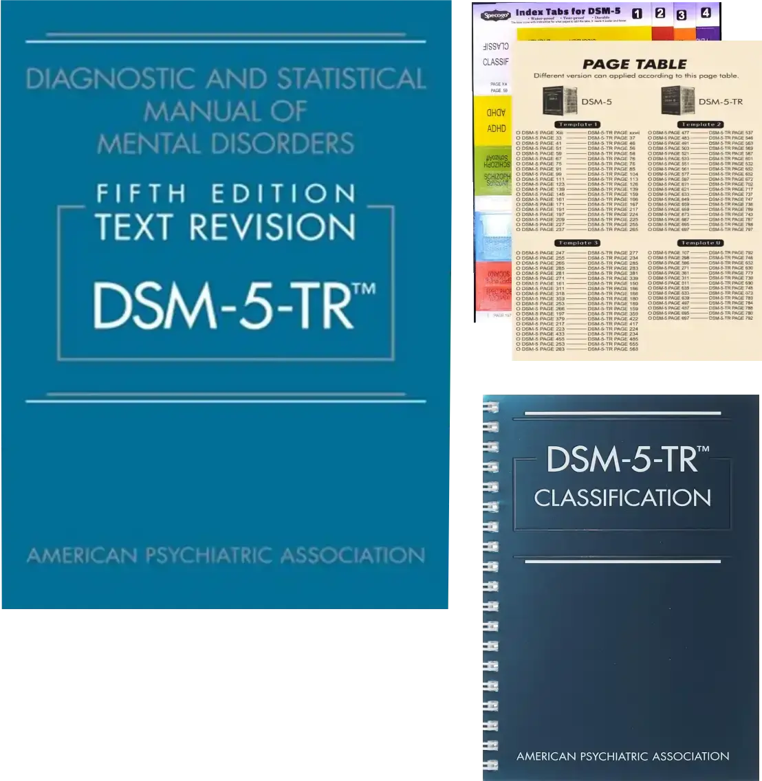 DSM – 5 – TR 5th Edition Set – Diagnostic and Statistical Manual of Mental Disorders + Spiral Classification + Page Table Map
