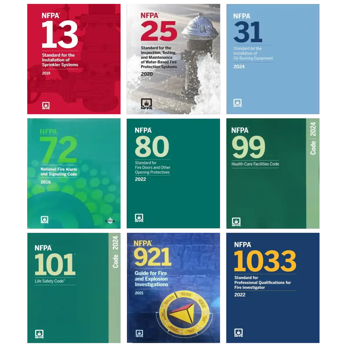 NFPA Comprehensive Bundle – Sprinkler, ITM, Oil – Burning, Alarm, Doors, Health Care, Life Safety, Fire Investigation & More 