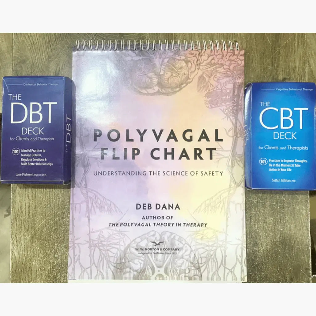 Therapy Tools Combo Pack | Polyvagal Flip Chart + The CBT Deck + The DBT Deck | Mental Health Resources
